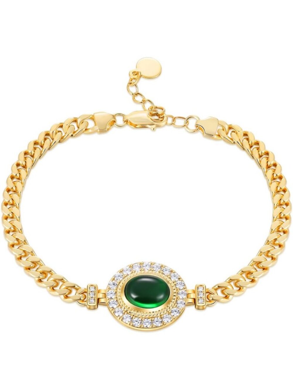 Vintage Green Gemstone Chain Bracelet for Women - Adjustable 16cm to 19cm